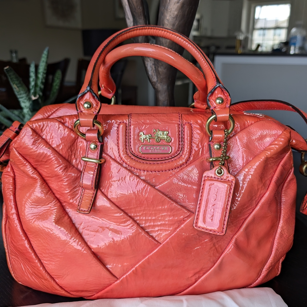 Coach Orange Satchel with Gold Accents and Leather Handles - Picture 6 of 7